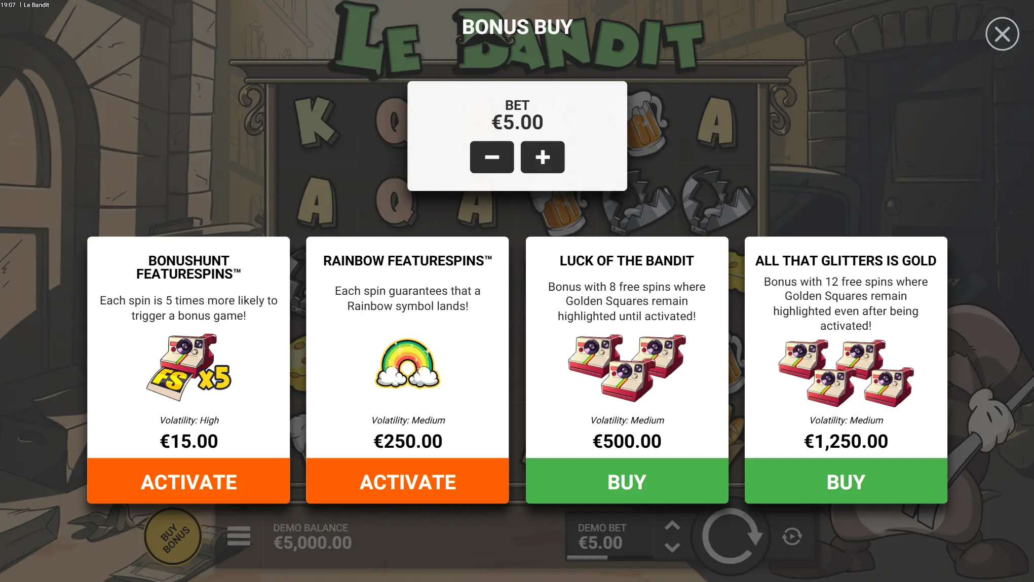 Le Bandit Bonus Buy interface